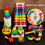 ألعاب مونتيسوري الخشبية تسعة في واحد، أجراس رنين، طبول رنين ومجموعة طبول الآلات الموسيقية