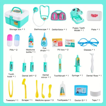 27 قطعة مجموعة لعب دور الطبيب، مع صندوق تخزين