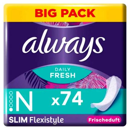 فوط يومية Daily Fresh Slim Flexistyle برائحة منعشة، 74 قطعة Vaginal (Always)