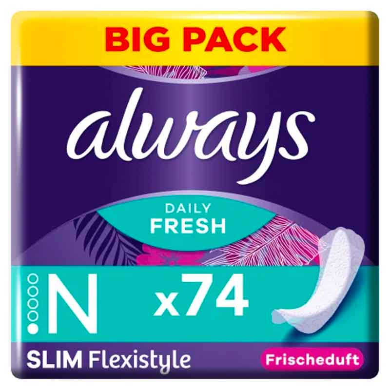 فوط يومية Daily Fresh Slim Flexistyle برائحة منعشة، 74 قطعة Vaginal (Always)