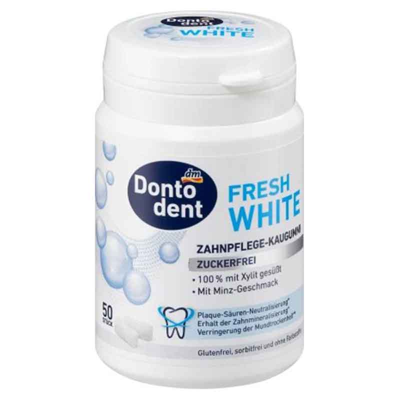 donto-dent1-1 علكة، فريش وايت مع إكسيليتول، 50 قطعة Dontodent