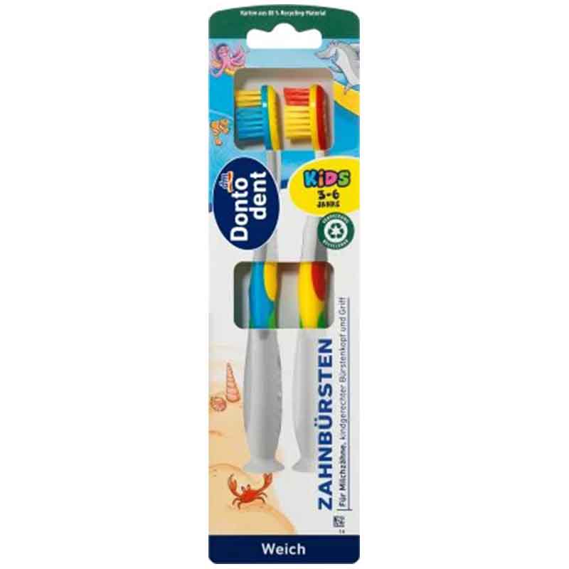 donto-dent68-1 فرشاة أسنان أطفال ناعمة، من 3 إلى 6 سنوات، 2 قطعة Dontodent