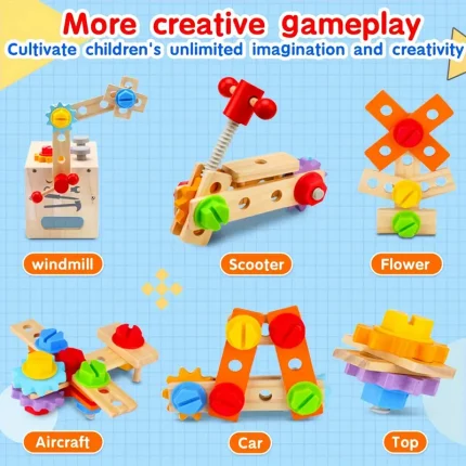 29 قطعة من أدوات الأطفال الخشبية مع صندوق، لعبة بناء تعليمية من مونتيسوري الجذعية