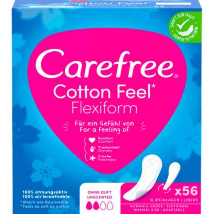 فوطة يومية بملمس قطني مرنة، غير معطرة، 56 قطعة Vaginal (Carefree)